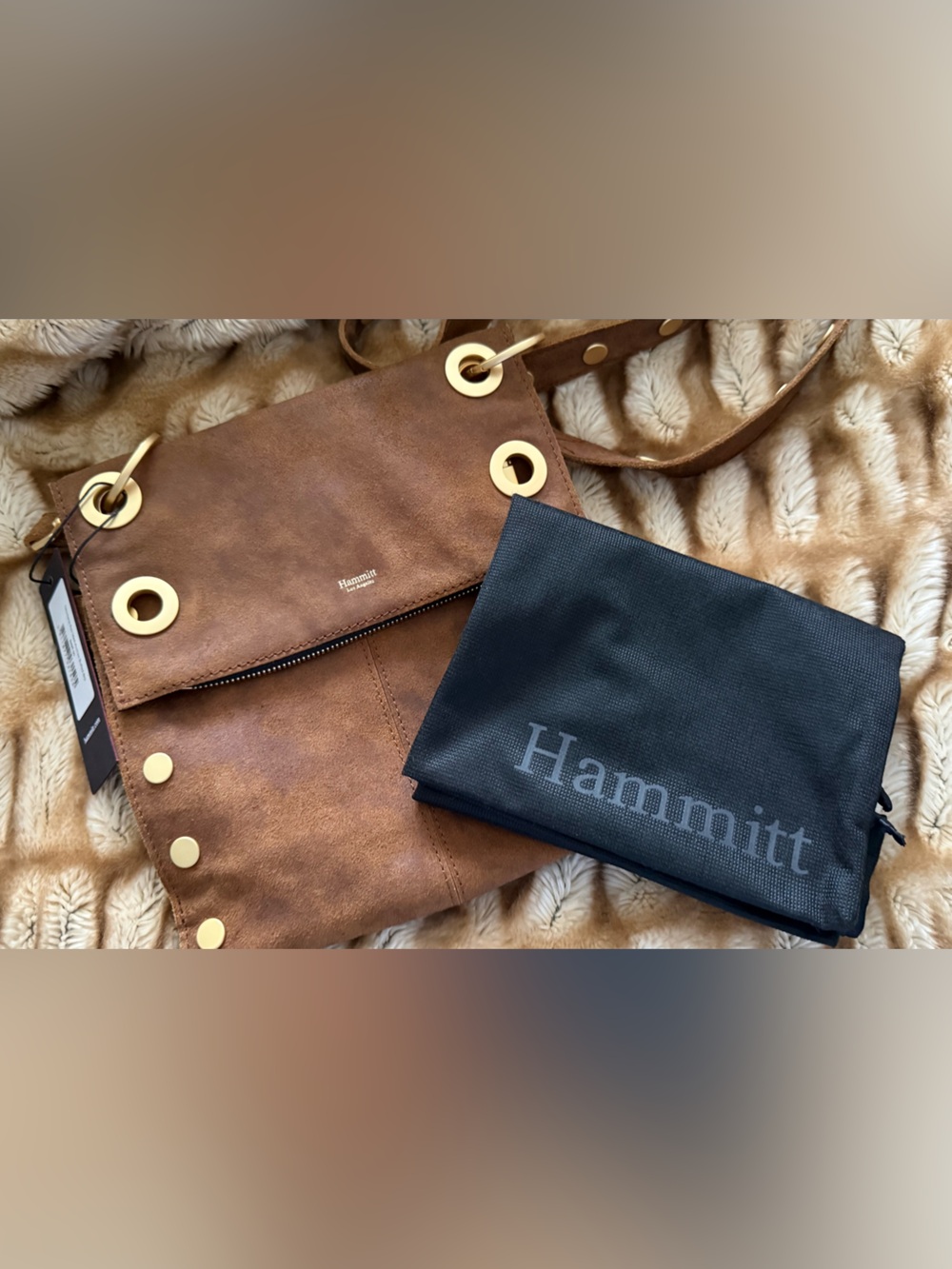 Hammitt Montana Rev Buffed Suede & Leather Crossbody w/Gold Grommet Accents - Picture 2 of 9